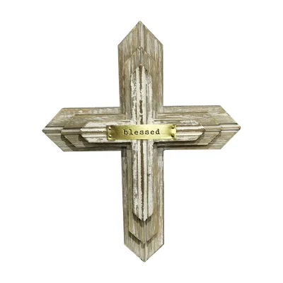 Hot Sale Wall Hanging Decor Farmhouse Handmade Carved Rustic Wooden Wall Cross Decorative Religious Christian Ornaments