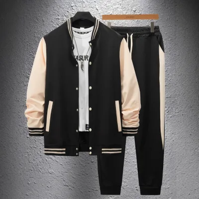 Custom Unisex Long Sleeve Suit Men Button-down Tops Patchwork Drawstring Sweat Pant Classic Suit
