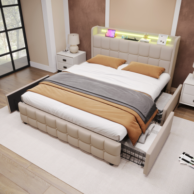 LED Light Bed Queen Size with Storage King Size Beds