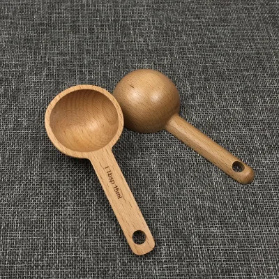 Tailai 7.5ml 10ml 15ml 20ml 30ml 45ml Natural Round Wood Spoon Tool Wooden Measuring Spoon for Coffee Kitchen Beech Walnut Wood