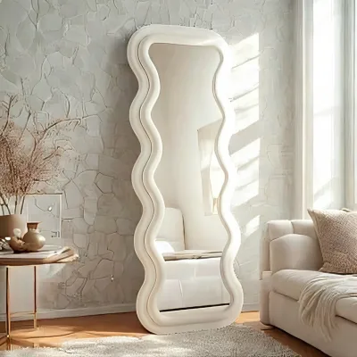 Custom Contemporary Asymmetrical Velvet Curvy Wall Mirror Irregular Wavy Floor Squiggle Cosmetic Use Dressing Room Glass