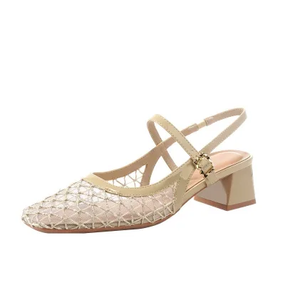 OEM ODM Custom Woven Women Single Strap Closed Toe Sandals High Heels Women Fashionable Flat Sandals Buckle Closure Sandals