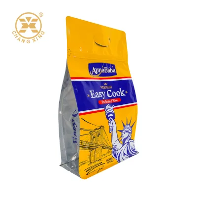 Rice Packaging Stand up Pouch Square Bottom Side Gusset Bag with Zipper Top Custom Logo Food Grade LDPE Material
