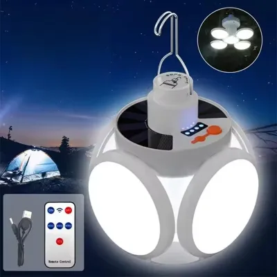 Christmas Light 50W Football Led Bulbs Solar Remote Control Night Light Rechargeable Light with Lantern Folding with Cable