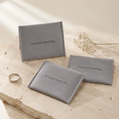Custom Screen Printed Logo Light Gray Velvet Suede Small Flat Square Pouch Luxury Envelope Powder Packaging Bag