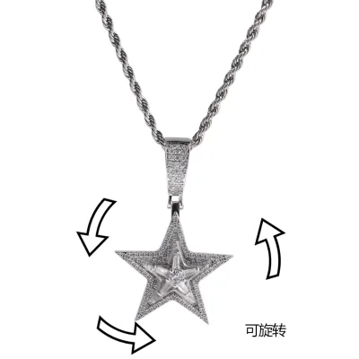 2025 New Trendy Rotatable Necklace Brass Hip-hop Tennis Chain Necklace Full Zircon Star Necklace for Men