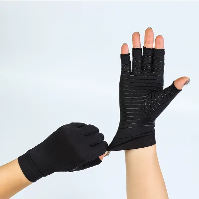 Compression Arthritis Copper Gloves Half Finger Anti Skid Therapy Hand Protector Pain Relief