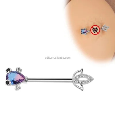 Stainless Steel Animal Mixed Style Elegant Piercing Shield Bar Barbell Goldfish End Nipple Rings