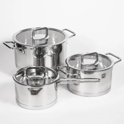 6pcs Stainless Steel Cookware Set Stock Pots Saucepan Tempered Glass Lids Straight Sided Design Compatible with All Stoves
