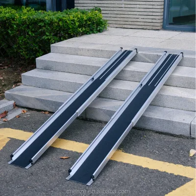 Adjustable Wheelchair Ramp, 3-5 Ft Long, Aluminum 600 lb Capacity, Portable Non-Slip