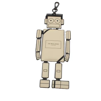 Cartoon Robot Shaped Leather Luggage Tag With Metal Hook Custom Brand Print Travel Bag Identifier Pendant Keychain