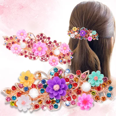 Factory Supply Fashion Flower Hairclip Rhinestone Butterfly Ponytail Hairpin Women's Spring Hair Clip Accessories