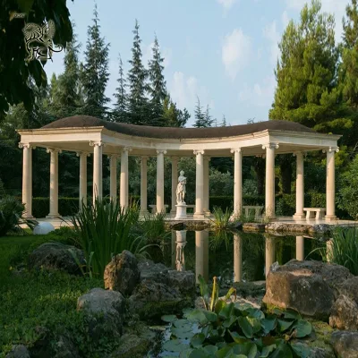 Custom Large Weatherproof Classical Natural Marble Curved Colonnade Pavilion Ionic Column Stone Pergola Gazebo for Garden