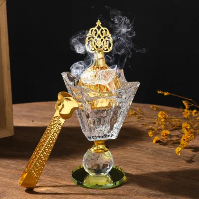 Creative Crystal Gold Round Base Four-Corner Incense Burner Middle Eastern Home Decor Arab Style Incense Burners