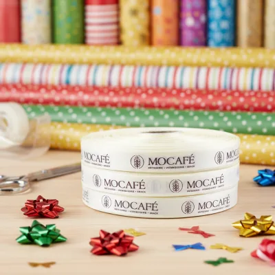 Factory Low MOQ Eco-Friendly 100% Polyester Color Ribbon Satin Printed Gold Stamping Custom Brand Logo Decoration