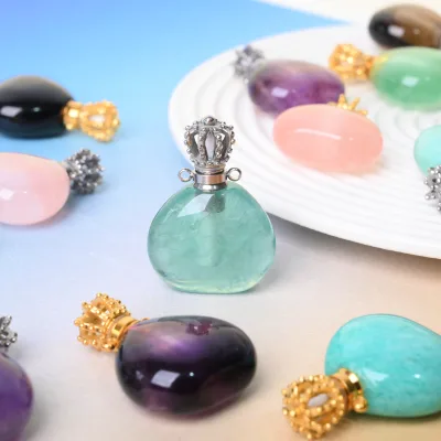 2026 New Designed Crystal Pendant Natural Semi-precious Stone Crystal Perfume Bottle for Women