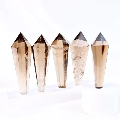 Wholesale Natural Smoky Quartz Wand Crystal Healing Stone Point Crystal Tower Wand for Sale