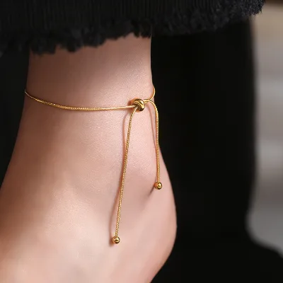 Best-Selling TikTok Female Sexy Anklet Mild Luxury Retro Design Pull Adjustable Feature Stainless Steel Pearl Purechain Foot