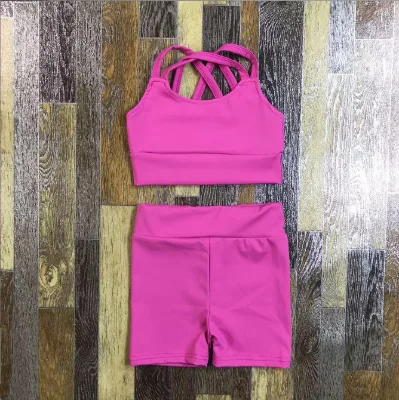 2025 Popular Yoga Sets Wholesale Girls Bra Shorts Fitness Active Wear Dance Children Yoga Set