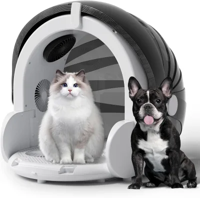 Foldable Automatic Pet Dryer Box 8 Fans 360 Airflow Temperature Control 4-Speed Settings Timer 60L Pet Drying Box Quiet & Safe