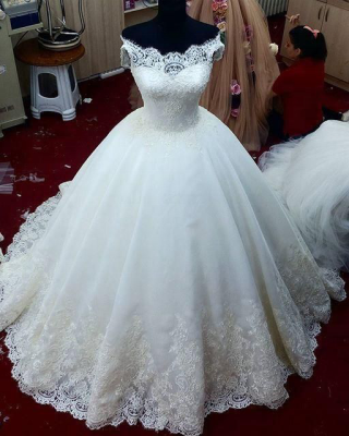 New Arrivals Bride Ivory Off Shoulder Lace Ball Gown Wedding Dress