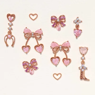 2025 Summer Zircon Shiny Love Heart Bowknot pink Accessories Copper New Style Pink Super Shiny Stud Earrings Fashion Jewelry