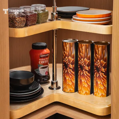 OEM Double Tier Rotating Wooden Lazy Susan Durable Waterproof Modern Kidney Turntable Shelf Multifunction Kitchen Cabinets