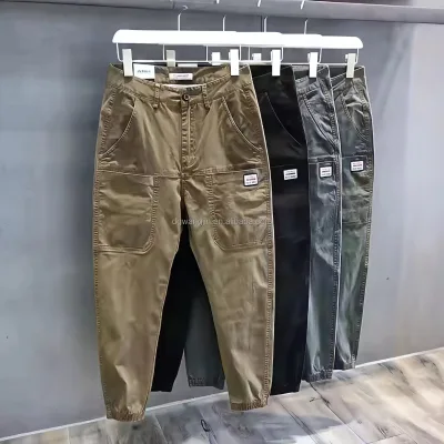 Men's Casual High Waist Cargo Pants Large Size Winter Outwear Multi-Pockets Anti-Wrinkle Plain Dyed Straight Front Supply BD