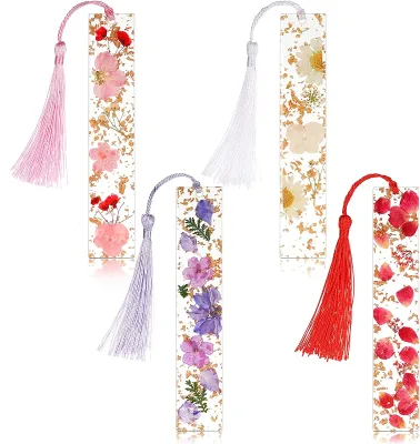 4 Pieces Dried Flower Resin Bookmarks Handmade Floral Dried Flower Page Bookmarks