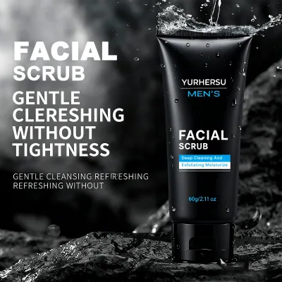 Men's Dual-Action Facial Scrub Walnut Shell Powder Xanthan Gum Gentle Exfoliation Deep Cleansing Brightening Clarifies Pores