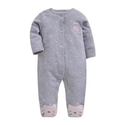 Hot Sale 100% Cotton Super Comfortable Cute Cat Jumpsuit Pajamas Organic Baby Onesie 3-12m