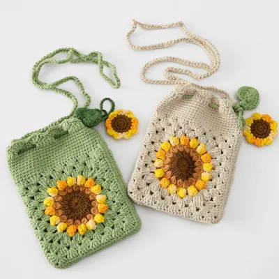 Cherry Woven Large Double-Sided Sunflower Crossbody Shoulder Bag Fresh Daily Matching Cotton Material Internet Celebrated Mobile