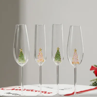 High-end Transparent High Borosilicate Glass Red Wine for Flute Goblet with Christmas Design Handmade Modern Luxury
