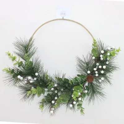 Artificial Christmas Wreath Pine Leaves Berry With Pine Cones Plastic Leaves Stem for Winter Holiday Party Wall Hanging Decor