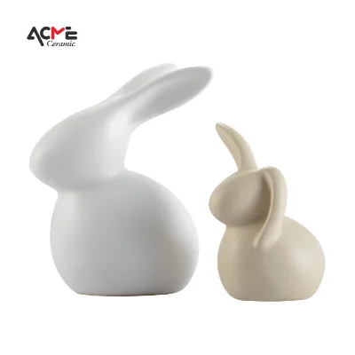 Cute Mini Modern Home Decor Sculpture Scandinavian Ceramic Animal Statue White Rabbit Figurine Ornament