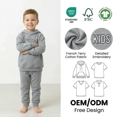 Custom High Quality French Terry Coton Oversized Kids Hoodies Set Winter Kids Boys Clothing Set