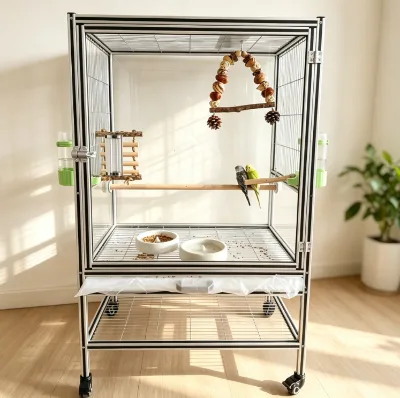 Aesthetic Indoor Parrot House, 2020 Eu Standard Aluminum Profile, Wide Acrylic View for Watching Your Pet Birds