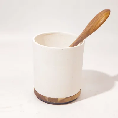 Rotating Utensil Holder, Large Utensil Crock, White Ceramic Cooking Utensil Organizer for Farmhouse Kitchen Decor Gift
