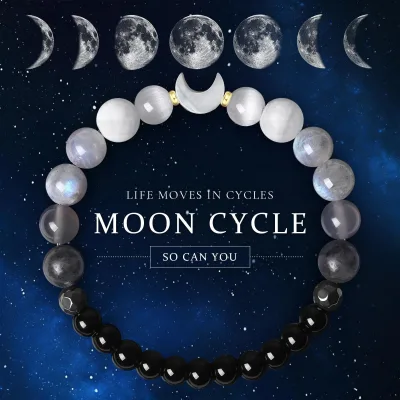 Obsidian Cat Eye Stone Bead New Cycle Inspirational Elastic Rope Bracelet Natural Shining Stone Shell Moon Bracelet