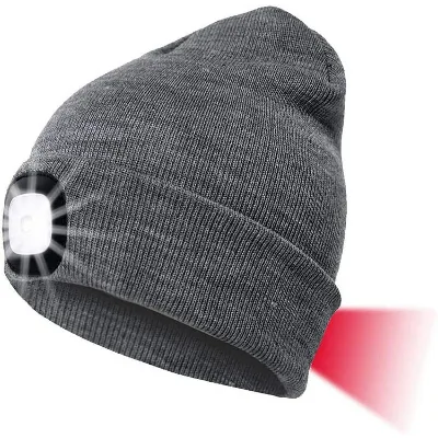 2025 New Model Winter Warm Hat Lamp Thermal Knitted Beanie with USB Rechargeable Led Head Washable Light With White &Red Light
