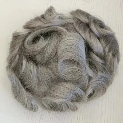 HZX Hair Supplier Fine Mono Men Toupee Wigs Glueless Wigs Human Hair in Grey Color
