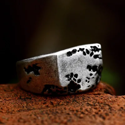 Rustic Silver Ring With Black Speckle Pattern Unisex Daily Wear Gift Jewelry