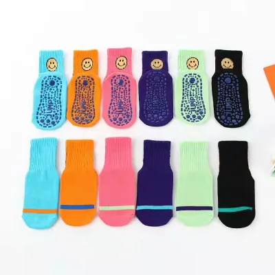 Custom Disposable Nylon Polyamide rainbow Indoor Playground Non slip Trampoline Ankle Socks With Own Grip logo for Kids Adults