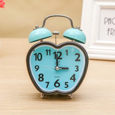 Custom 3-Inch Quartz Apple-Shaped Metal Analog Bell Desk Clocks Backlight Silent Feature Traditional Design Gift for Heavy