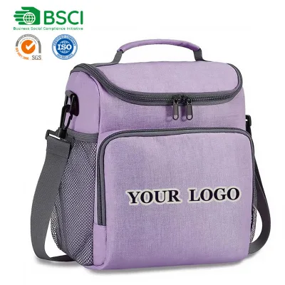 Dual Compartment Outdoor Reusable Thermal Picnic Bag Lunch Box Insulated Lunch Cooler Bags with Adjustable Shoulder Strap