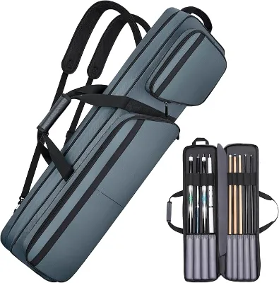 Portable 4x5 Pool Cue Bag Multi-Pocket Shoulder Straps Soft Handle Billiard Pool Stick Accessories Carrying 4 Butts 5 Shafts