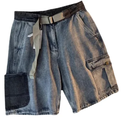 Garment Manufacturer Custom Wholesale High Quality Breathable Summer Mid Waist Button Front Washed Vintage Men's Denim Shorts