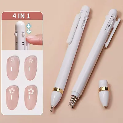 New Arrival 4-in-1 Point Drill Dotting Pen with Plastic Handle and Synthetic Hair Brush for Nail Art