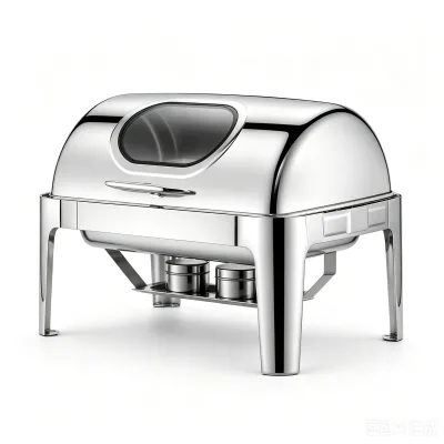 Stainless Steel Alcohol-Fueled Chafing Server Roll Top Staffing Chafing Dish Buffet Food Warmer Full Flap Cover 9L Capacity