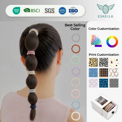 Eco-friendly OEKO-TEX Certified 1CM Mulberry Silk Hair Scrunchies with Luxury Branded Gift Box for Wholesale